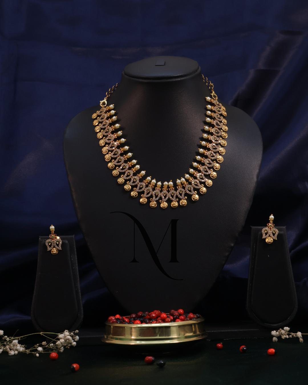 Pearl Drop Paisley Necklace Set in Antique Matte Finish