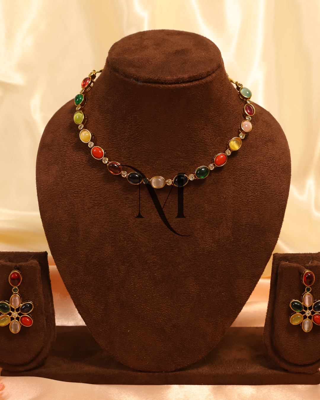 Multicolor Cabochon Necklace with Elegant Crystal Highlights