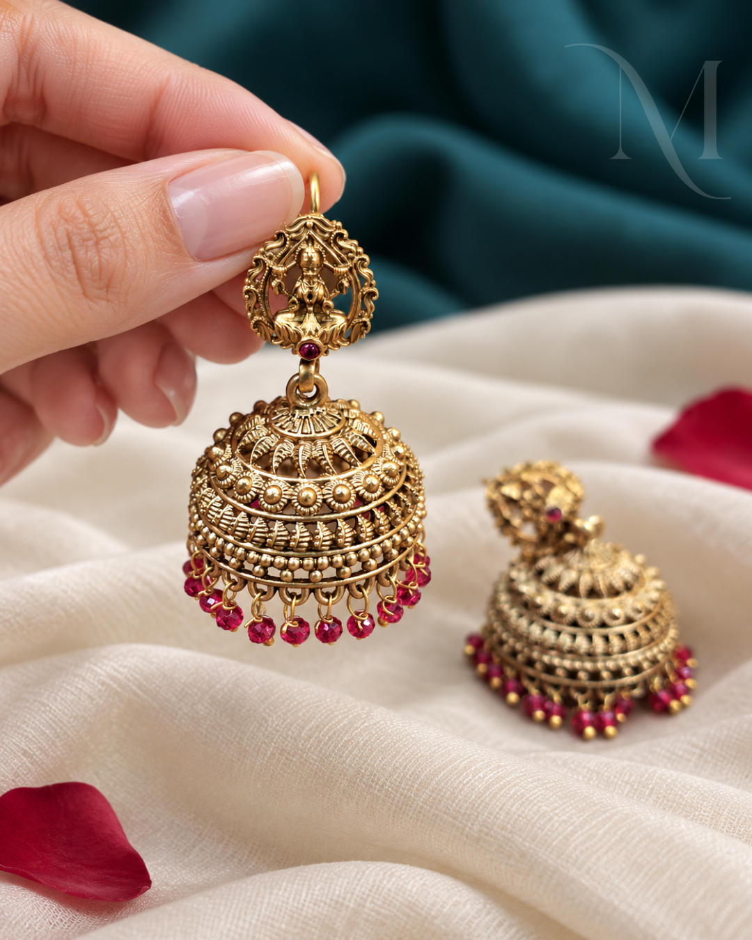 Lakshmi Red Beads Jhumka