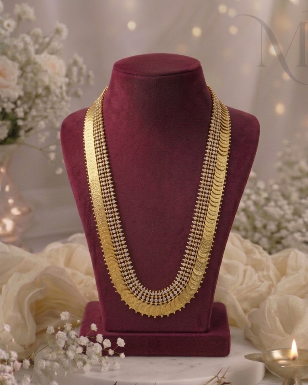 Adakku Kasu Haram with White Stones - Premium
