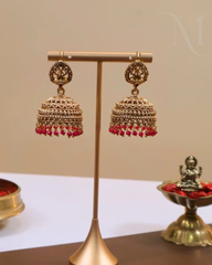 Lakshmi Red Beads Jhumka