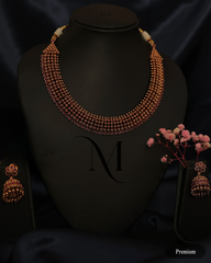 Vintage Temple Choker Set with Floral Beads and Jhumkas