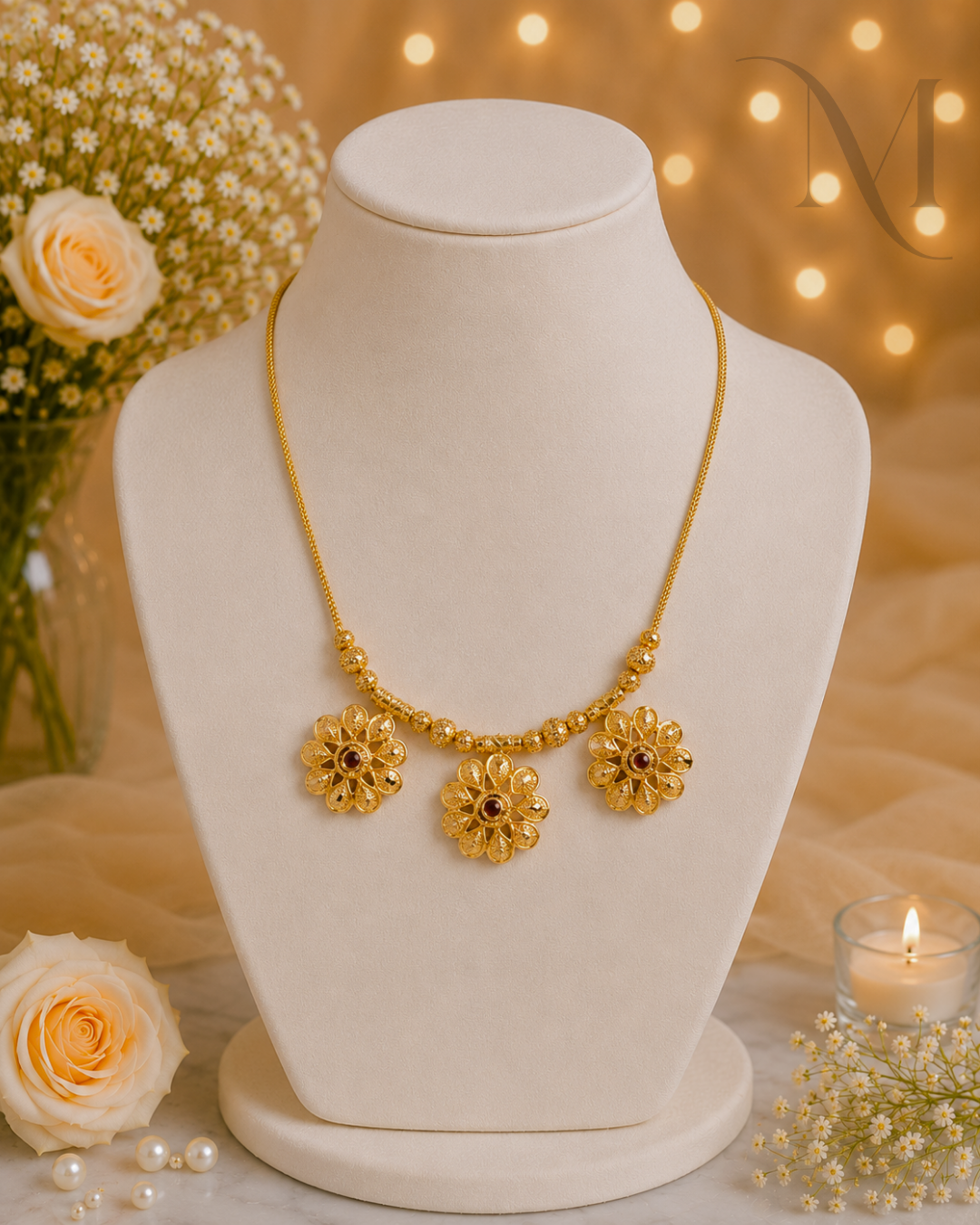 Ruby Pushpa Trio Necklace