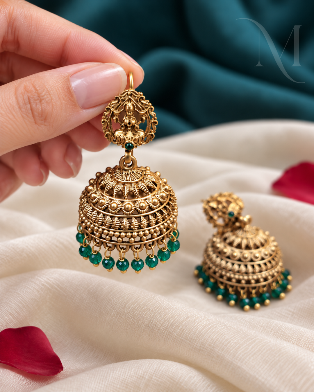 Lakshmi Green Beads Jhumka