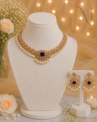 Midnight Pearl Choker Set - Blue Stone