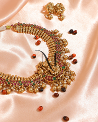 Temple-Style Lakshmi Choker Set with Ruby-Emerald Stonework