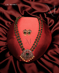 Ruby Bead Necklace with Intricate Pendant and Pearl Drops