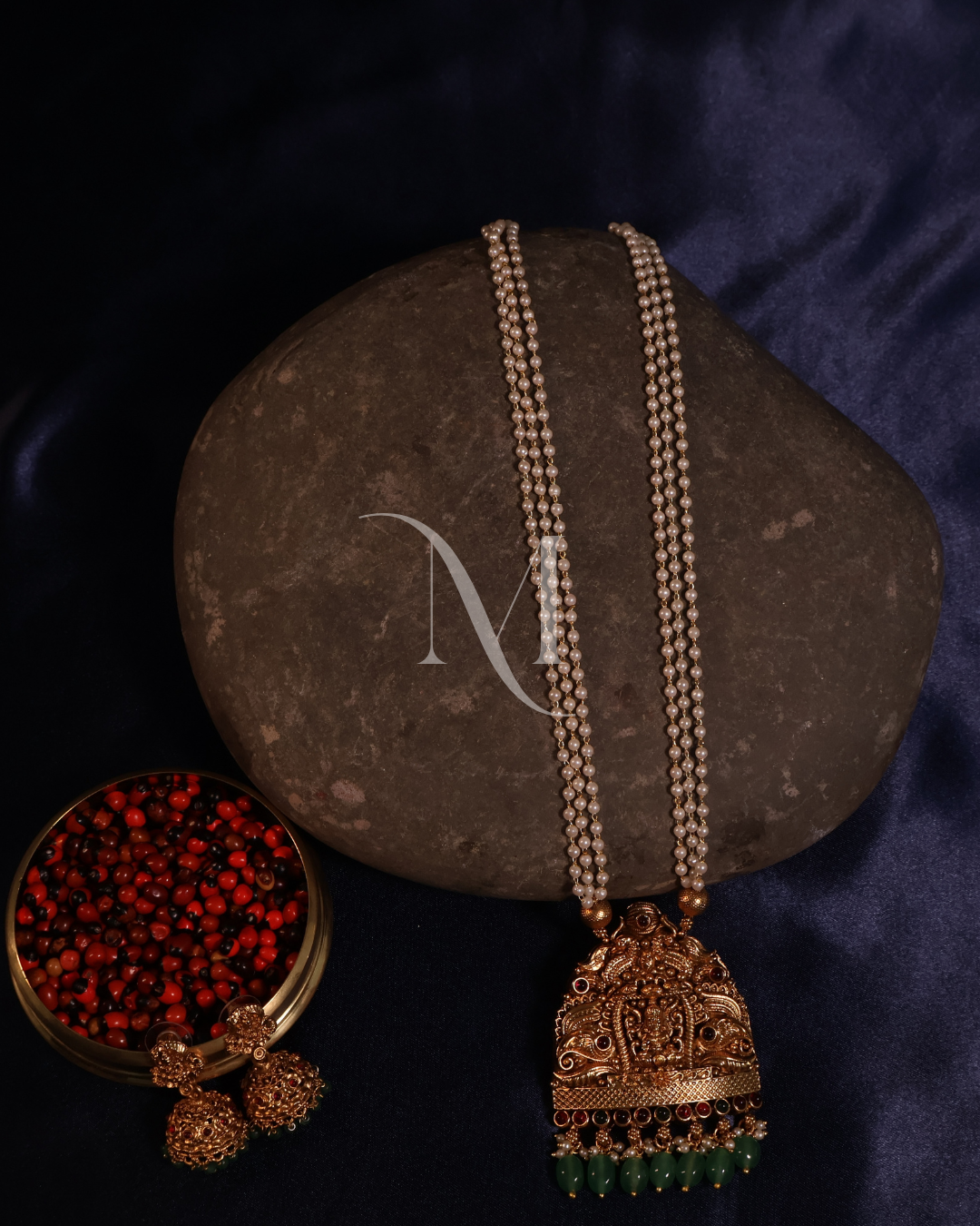 Pearled Legacy: Temple Pendant Mala with Yali Motifs