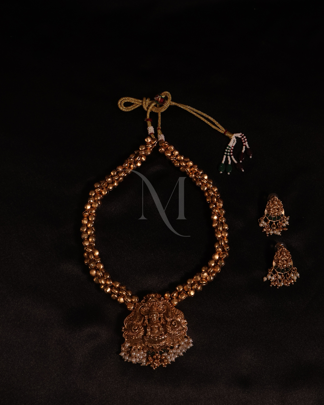 Sacred Grace: Double-Layer Bead Haram with Lakshmi Pendant