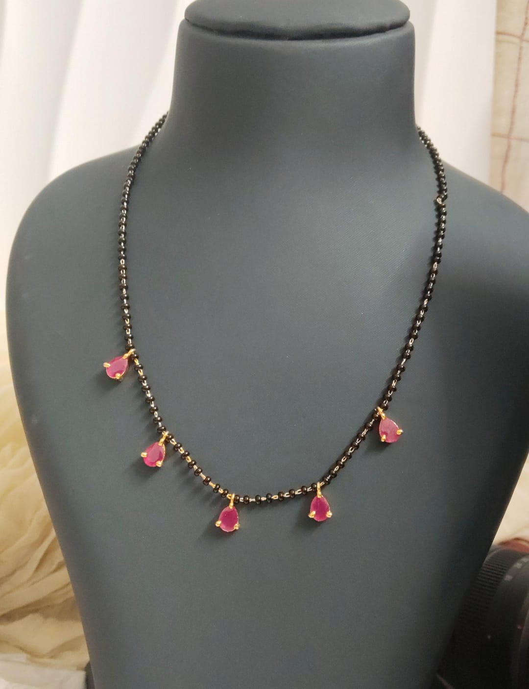 Elegant Black Bead Mangalsutra with Delicate Stone Droplets