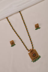 Regal Temple-Inspired Green Bead Necklace Set