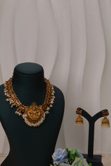 Royal Lakshmi Temple Necklace Set with Ruby Accents