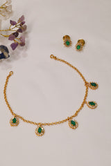Graceful Gold Chain Set with Multicolor Gemstone Drops