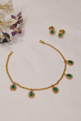 Graceful Gold Chain Set with Multicolor Gemstone Drops