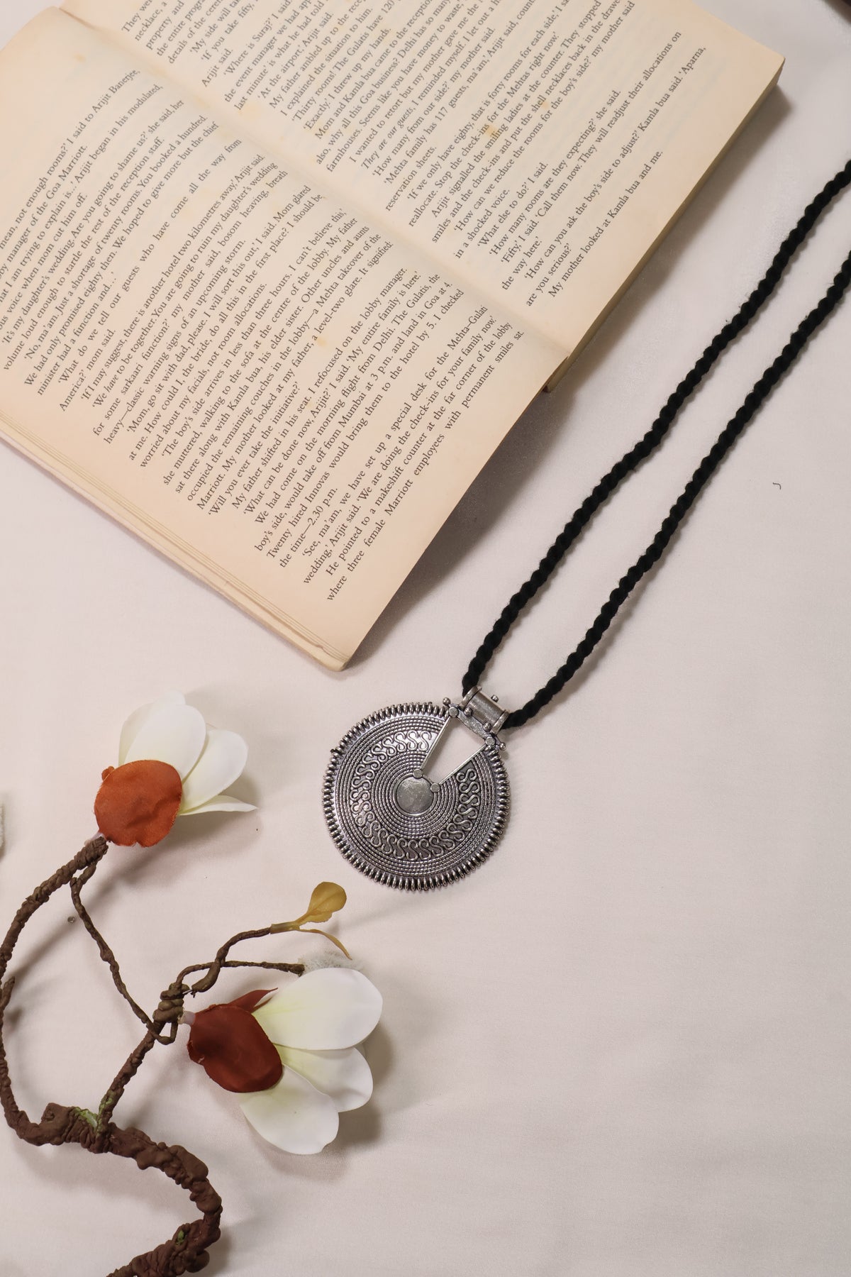 Classic Round Oxidized Silver Pendant Necklace