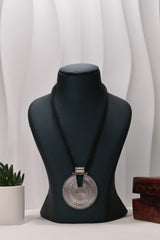 Classic Round Oxidized Silver Pendant Necklace