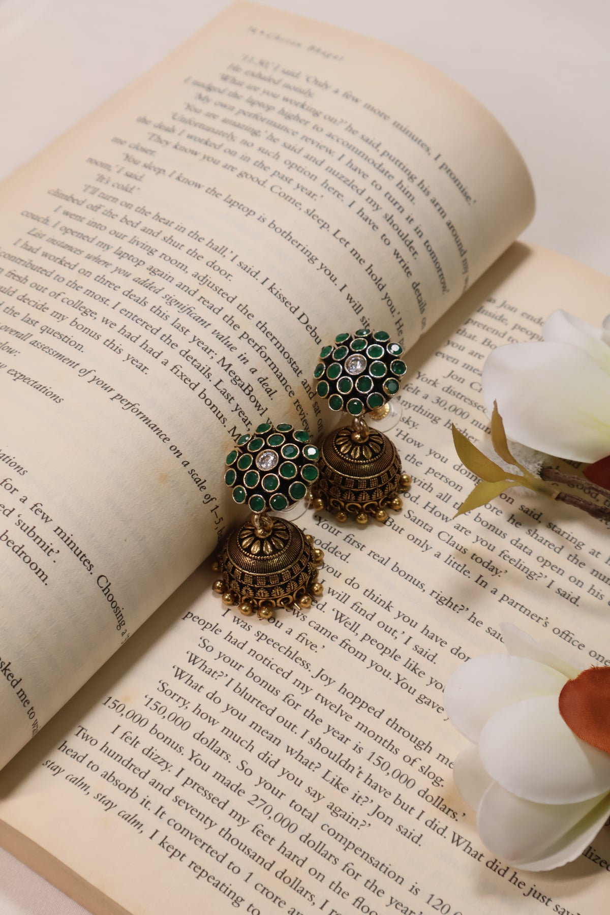 Floral Stone Jhumkas Blue