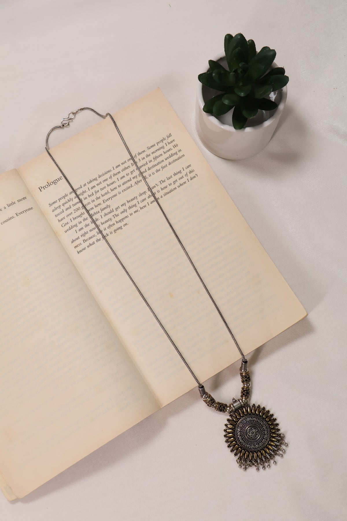 Antique Sunburst Oxidized Silver Necklace