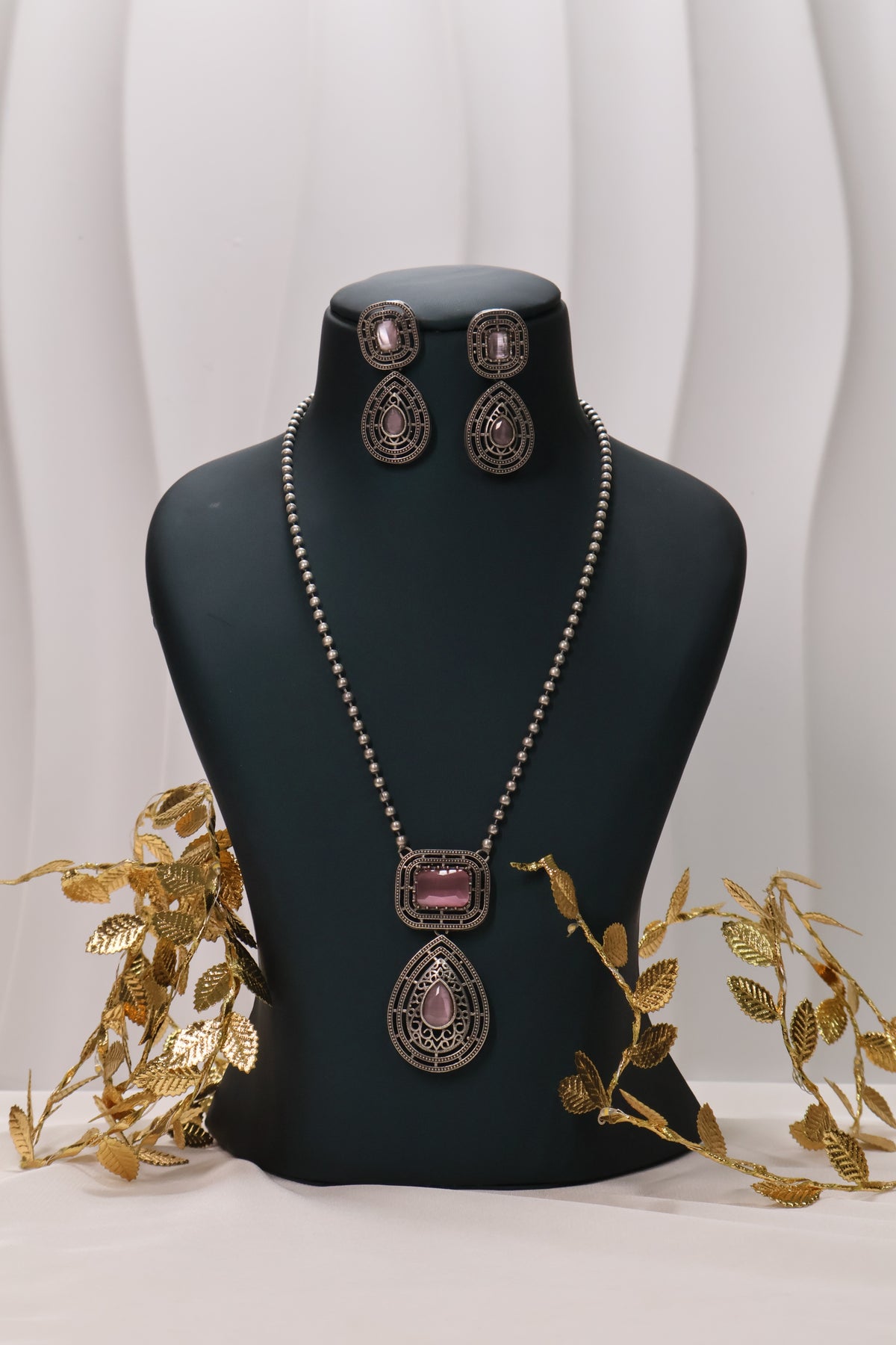 Antique Silver Purple Stone Necklace Set