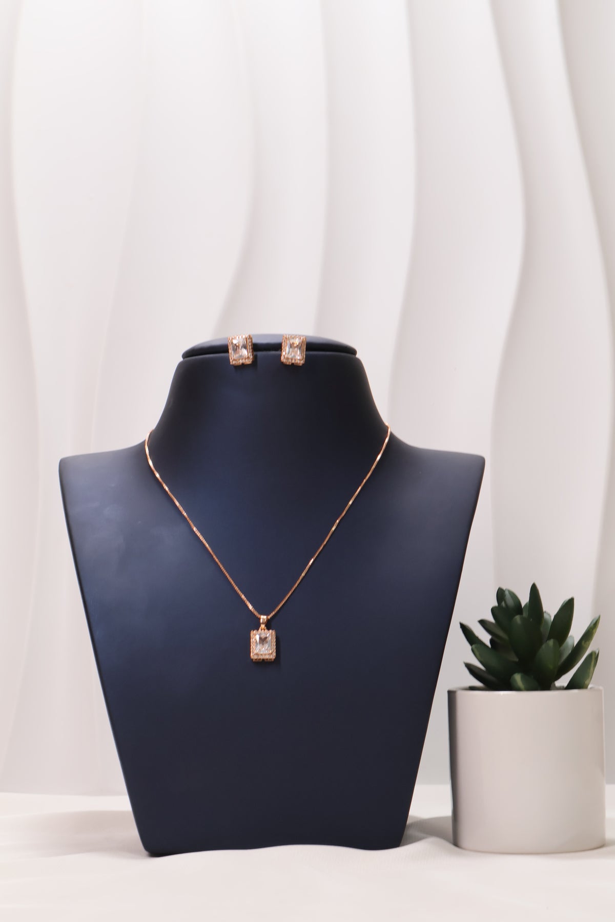 Classic Square-Cut Pendant Necklace Set