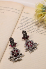 Antique Floral Silver Earrings