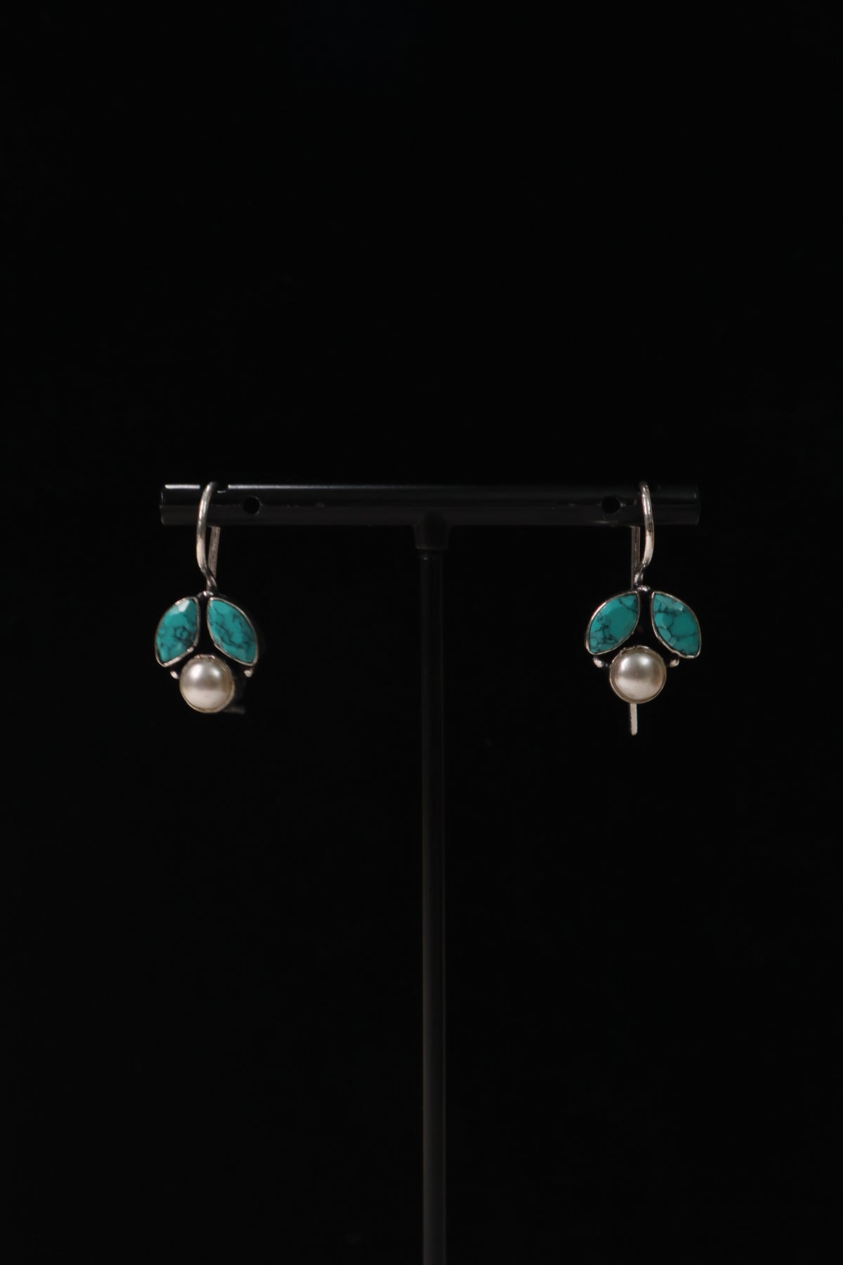 Turquoise Leaf Pearl Drop Earrings