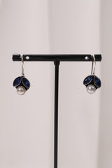 Elegant Black Petal Pearl Drop Earrings