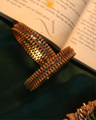 Ruby & Emerald Lattice Gold Bangles