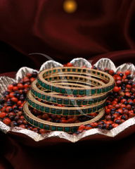 Regal Emerald Kundan Bangles – Set of 4
