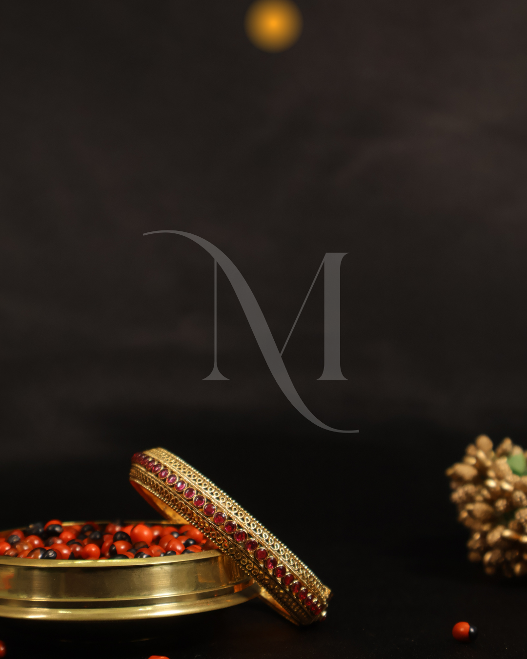Traditional Ruby Stone Gold Bangle with Intricate Detailing