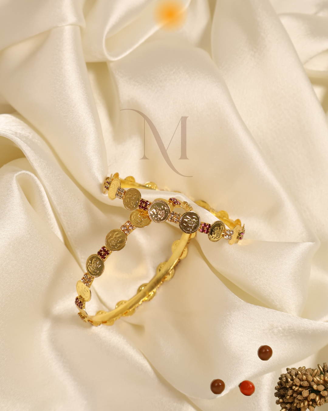 Heritage Coin Motif Gold Bangles with Stone Detailing