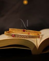 Timeless Bloom – Floral Gold Bangles with Ruby Accents