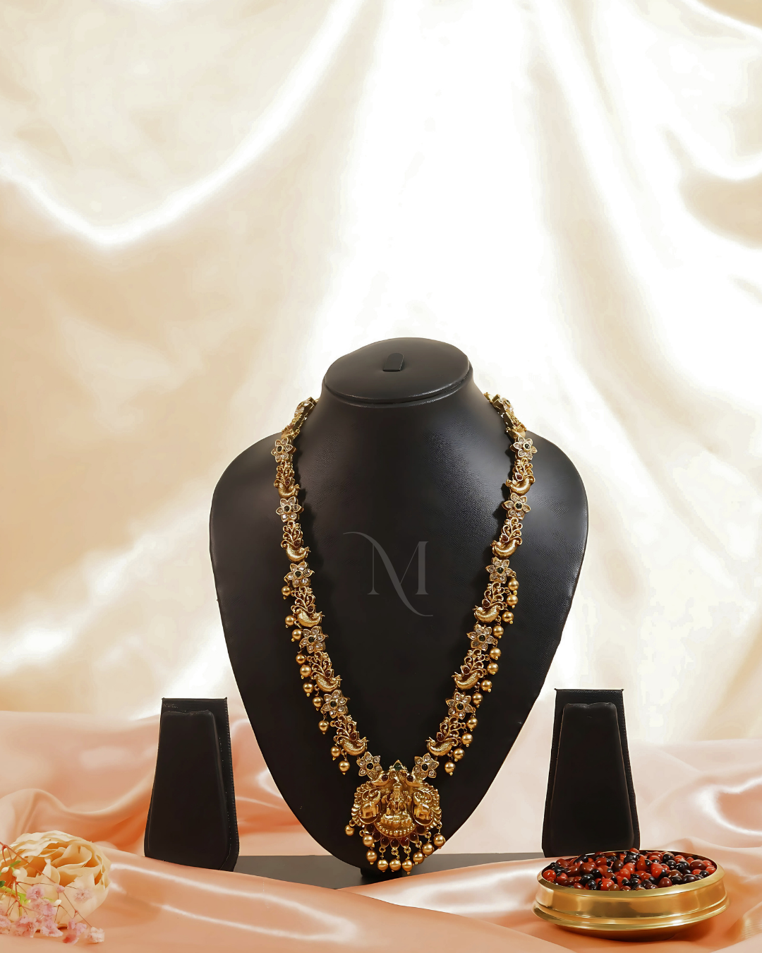 Antique Peacock & Lakshmi Gold Necklace – Traditional Temple Elegance