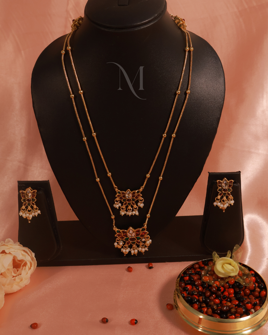 Royal Lotus Dual-Layer Necklace with Pearl Drops