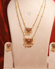 Royal Lotus Dual-Layer Necklace with Pearl Drops
