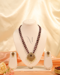 Ruby Bead Necklace with Intricate Pendant and Pearl Drops