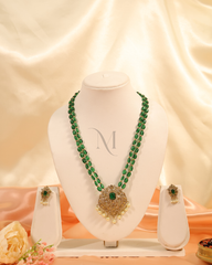 Ruby Bead Necklace with Intricate Pendant and Pearl Drops