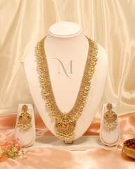 Elegant Pearl Temple Necklace with Lakshmi Pendant