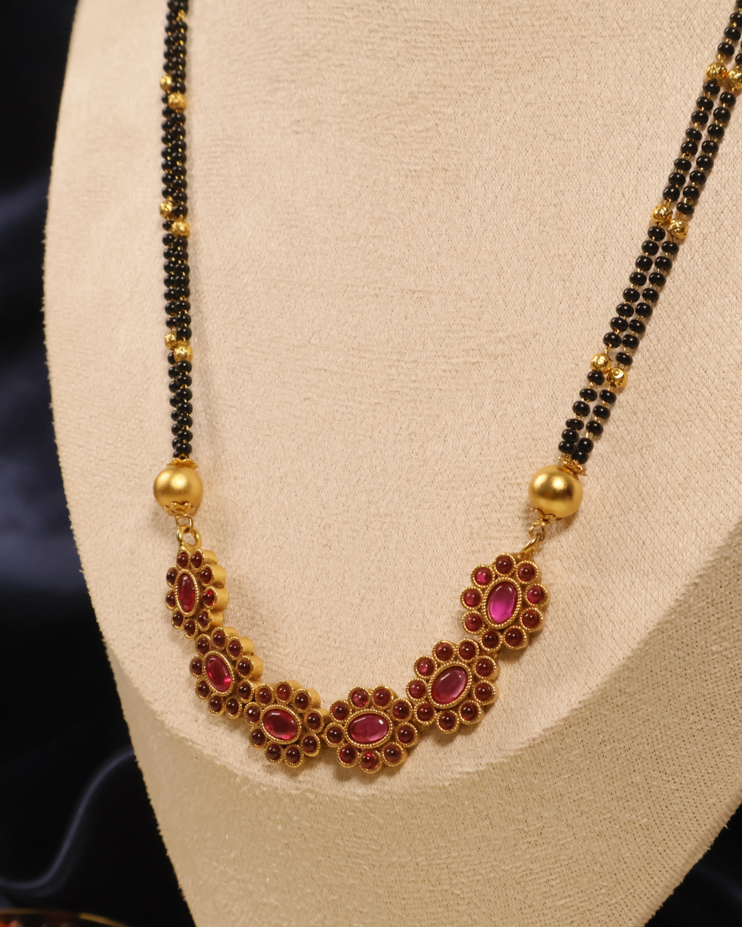 Elegant Ruby Floral Mangalsutra Set