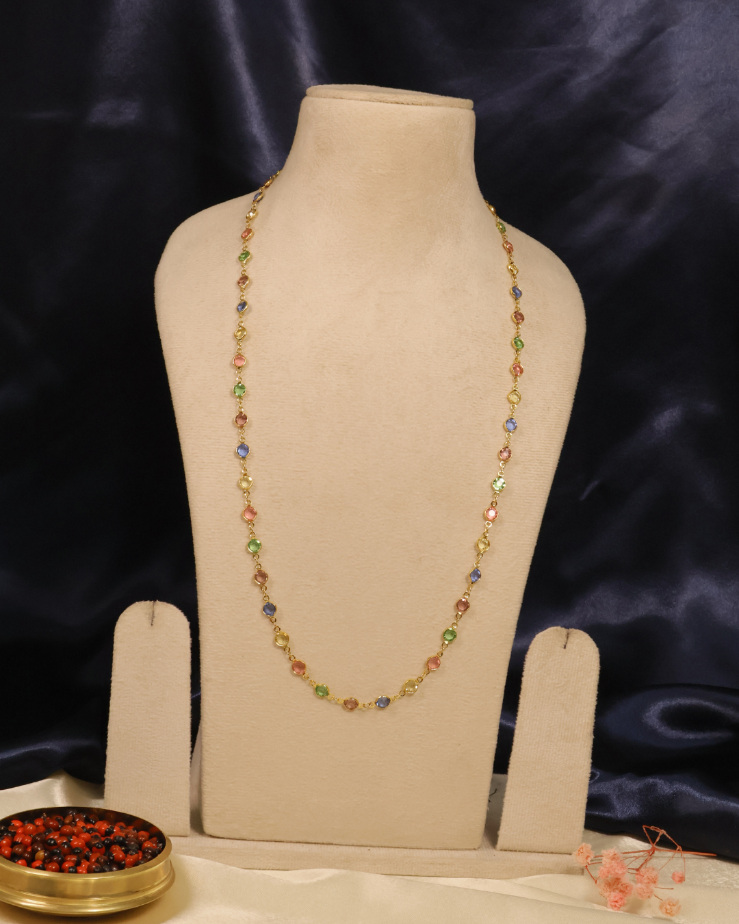 Vibrant Multi-Color Stone Gold Chain