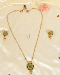 Elegant Gold and Green Enamel Pendant Set