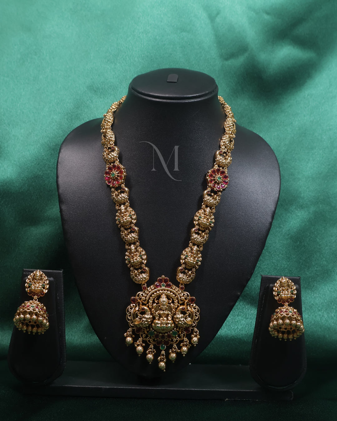 Antique Gold Temple Necklace with Goddess Lakshmi Pendant