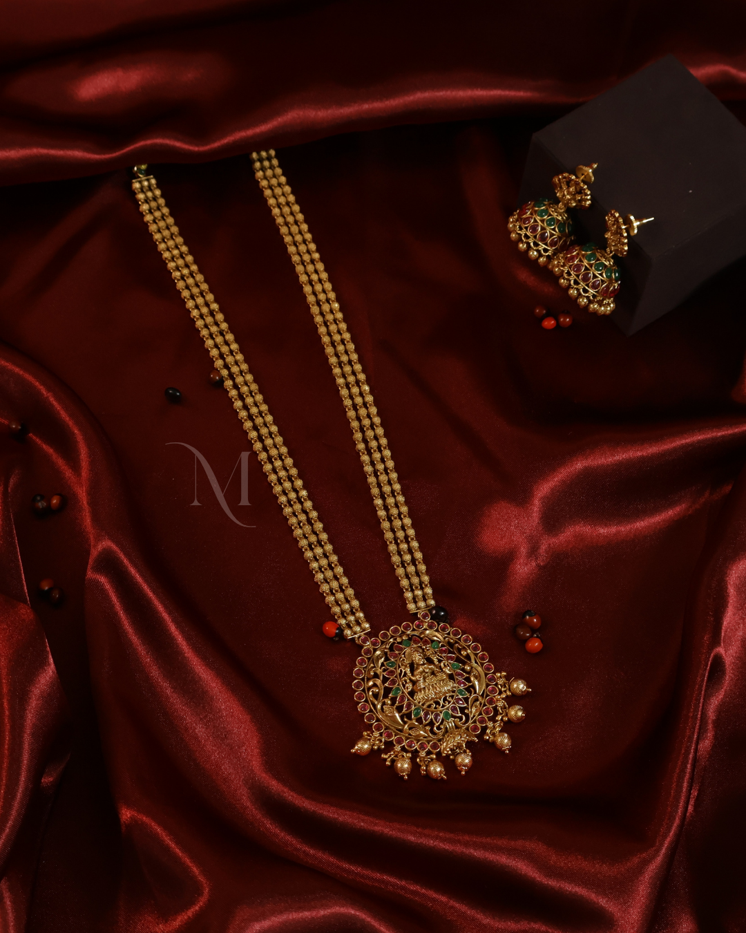 Traditional Antique Gold Temple Necklace Set with Lakshmi Pendant