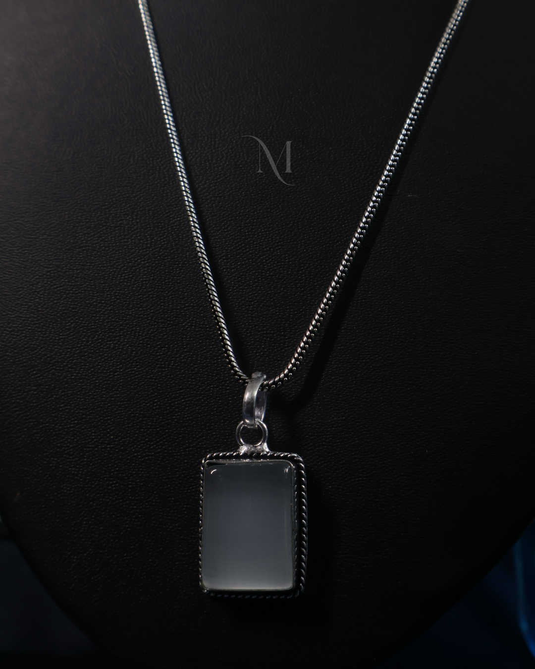 Elegant Silver Necklace and Earring Set with Frosted Rectangular Stones