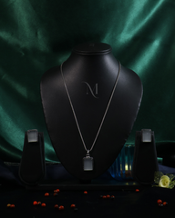 Elegant Silver Necklace and Earring Set with Frosted Rectangular Stones