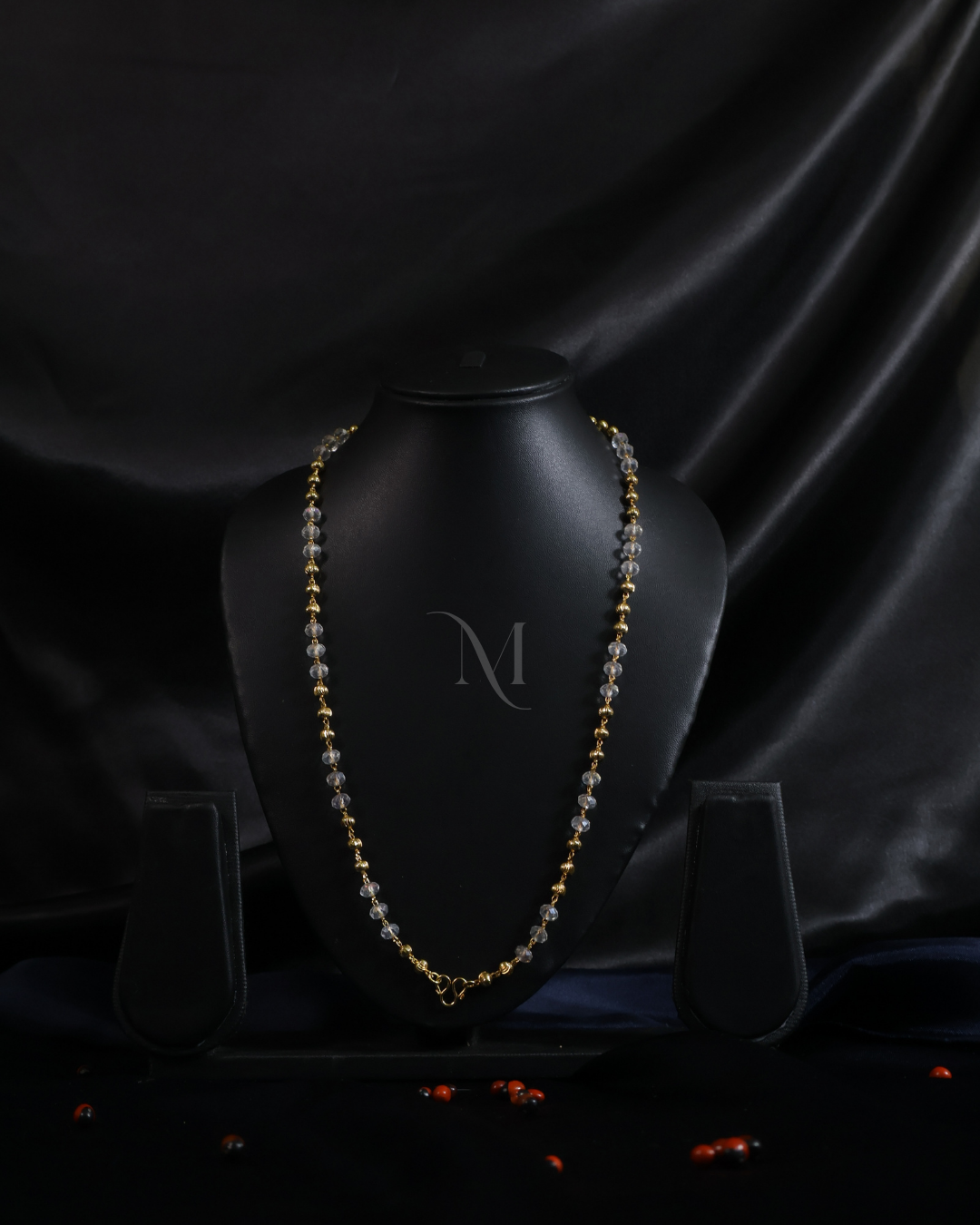 Classic Grey Bead and Gold Chain Necklace