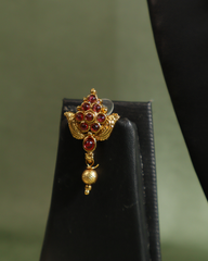 Antique Gold Bead Mala with Ruby-Studded Pendant and Matching Earrings