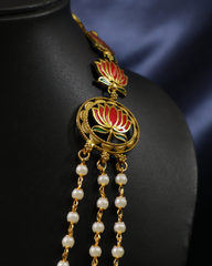 Lotus Motif Triple-Layer Pearl Valiya Mala with Matching Earrings