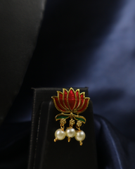 Lotus Motif Triple-Layer Pearl Valiya Mala with Matching Earrings