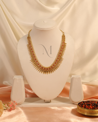 Elegant Gold-Plated Valiya Mala with Dual-Tone Gem Accents